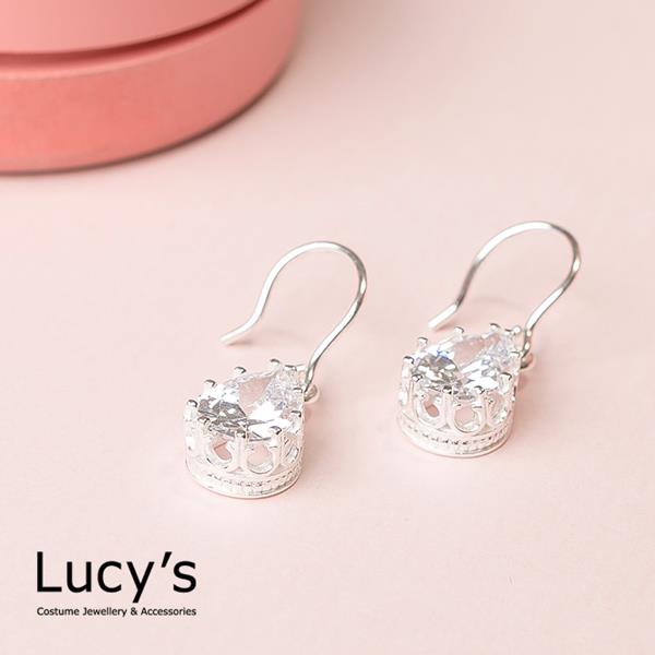 【Lucy’s】925純銀 輕奢華皇冠淚鑽耳環