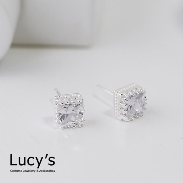 【Lucy’s】925純銀 輕奢華方鑽垂墜耳環