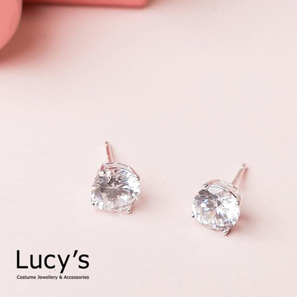 【Lucy’s】925純銀 簡約鋯石耳環-0.7cm
