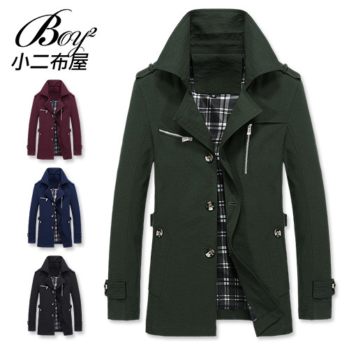 英倫風衣素面騎士拉鍊設計內格紋中長版外套(4色)現 預【NZ78811】