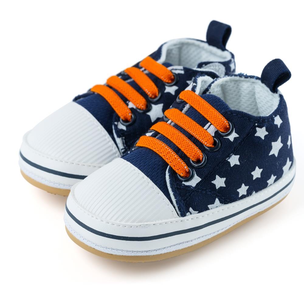 【NikoKids】軟Q底學步鞋/帆布鞋/(SG577)帥氣時尚藍色星星【柔軟舒適室內室外皆宜】