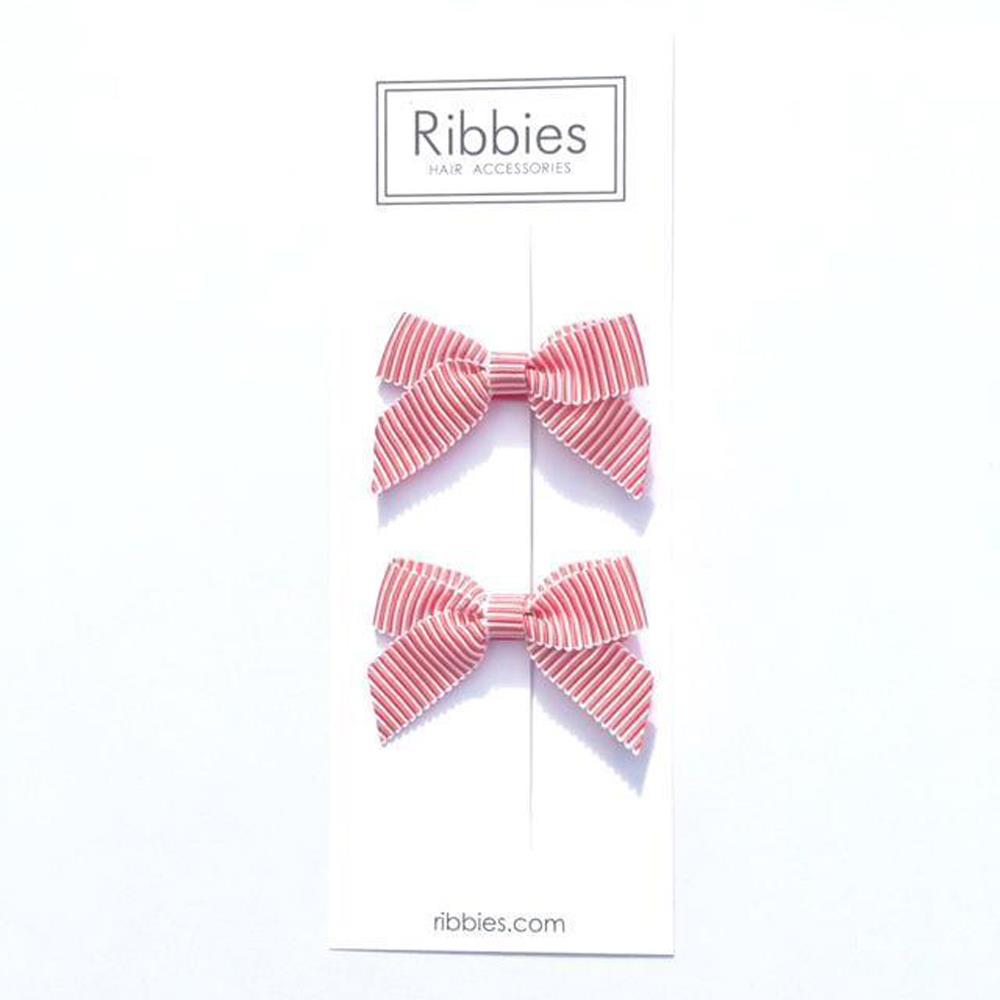 英國Ribbies 經典蝴蝶結2入組-紅白細條紋
