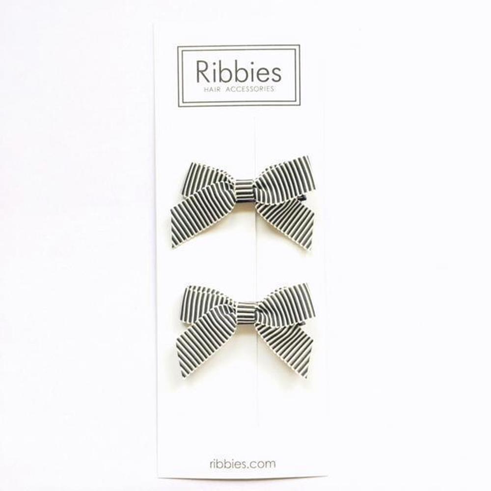 英國Ribbies 經典蝴蝶結2入組-黑白細條紋