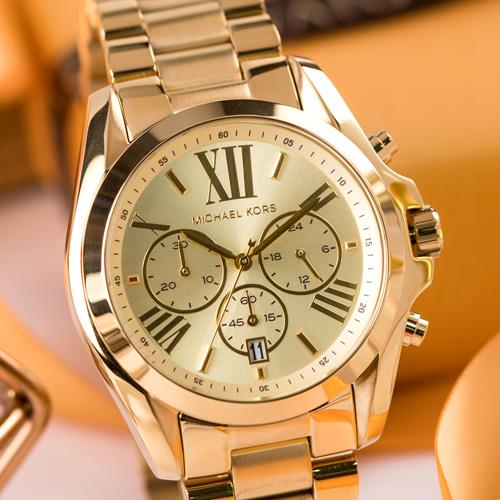 【活動價! 限時78折!】MK Michael Kors Bradshaw 唯美羅馬貴族三眼計時不鏽鋼腕錶/香檳金 MK5605 公司貨保固 熱賣中!
