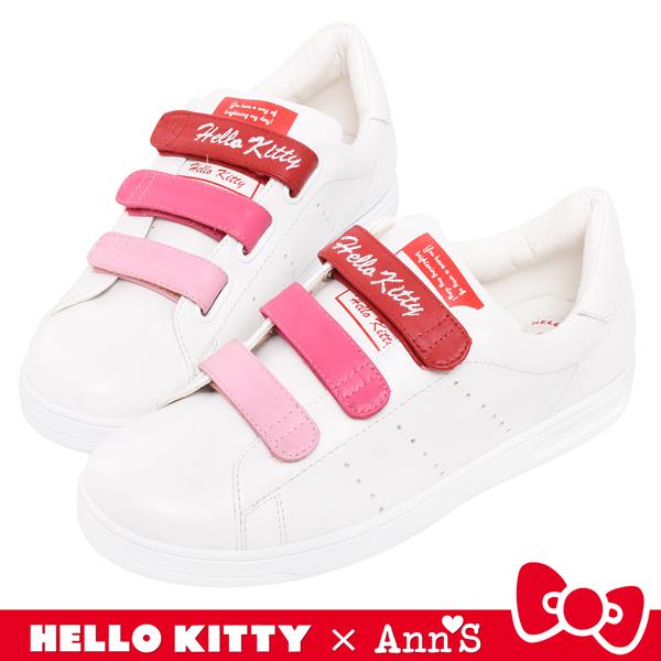 🔥買三送一🔥Ann’S X Sanrio三麗鷗 HELLO KITTY聯名 粉紅漸層三條魔鬼氈立體蝴蝶結2WAY球鞋-白