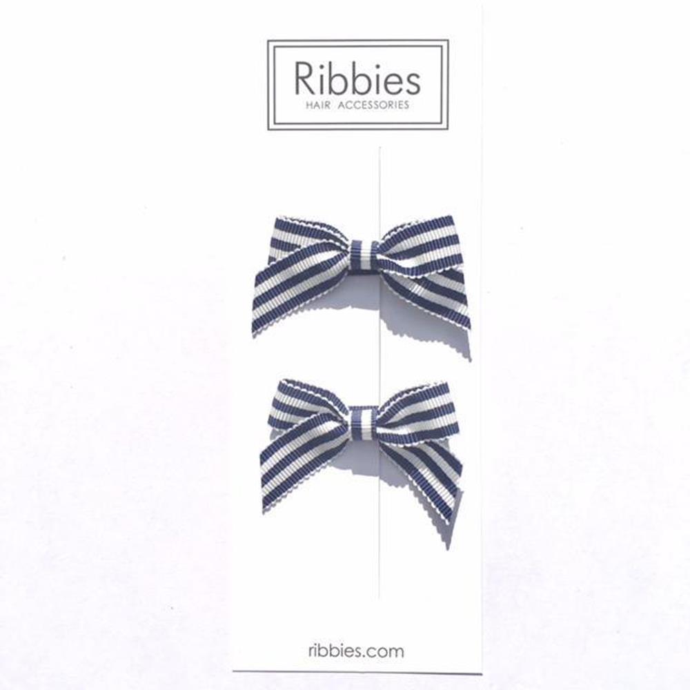 英國Ribbies 經典蝴蝶結2入組-藍白條紋A