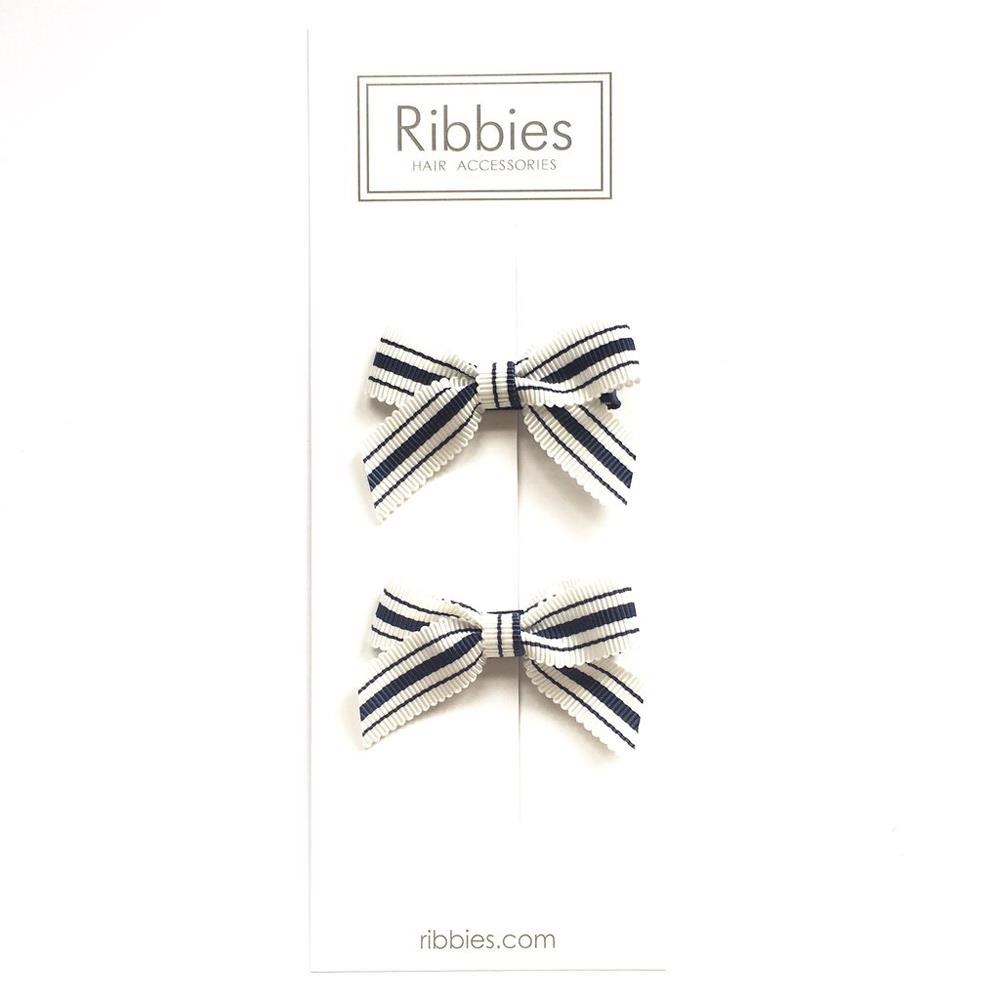 英國Ribbies 經典蝴蝶結2入組-藍白條紋B