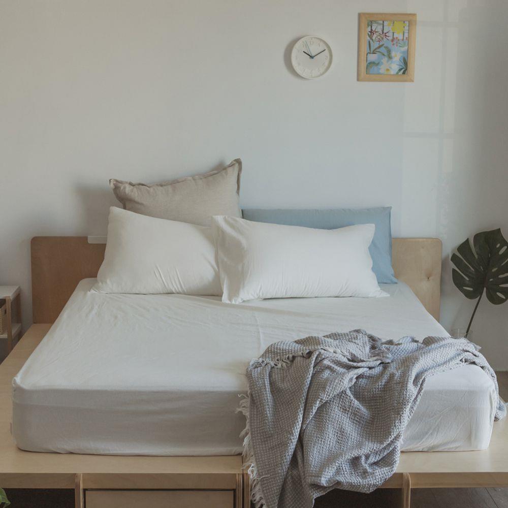 床包 + 枕套-雙人 /  色織水洗棉 /  珍珠白