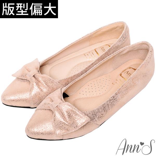 ▸APP獨賣有緣五折✨原價1980◂Ann’S拇指外翻救星造型蝴蝶結全真羊皮內增高尖頭鞋-玫瑰金(版型偏大)