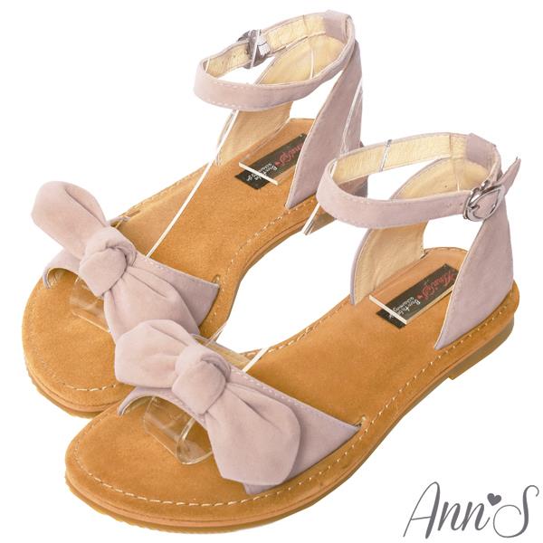 Ann’S水洗牛皮-甜美扭結寬版平底涼鞋-米白