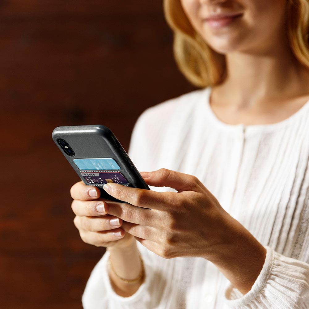 Twelve South Relaxed Leather iPhone X 卡夾皮革保護背蓋－伯爵灰