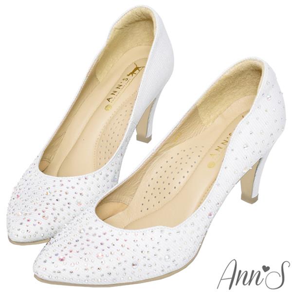 ▸APP獨賣有緣五折✨原價2580◂ Ann’S浪漫波浪-頂級手工燙鑽絕美婚鞋8cm-銀白(版型偏小)