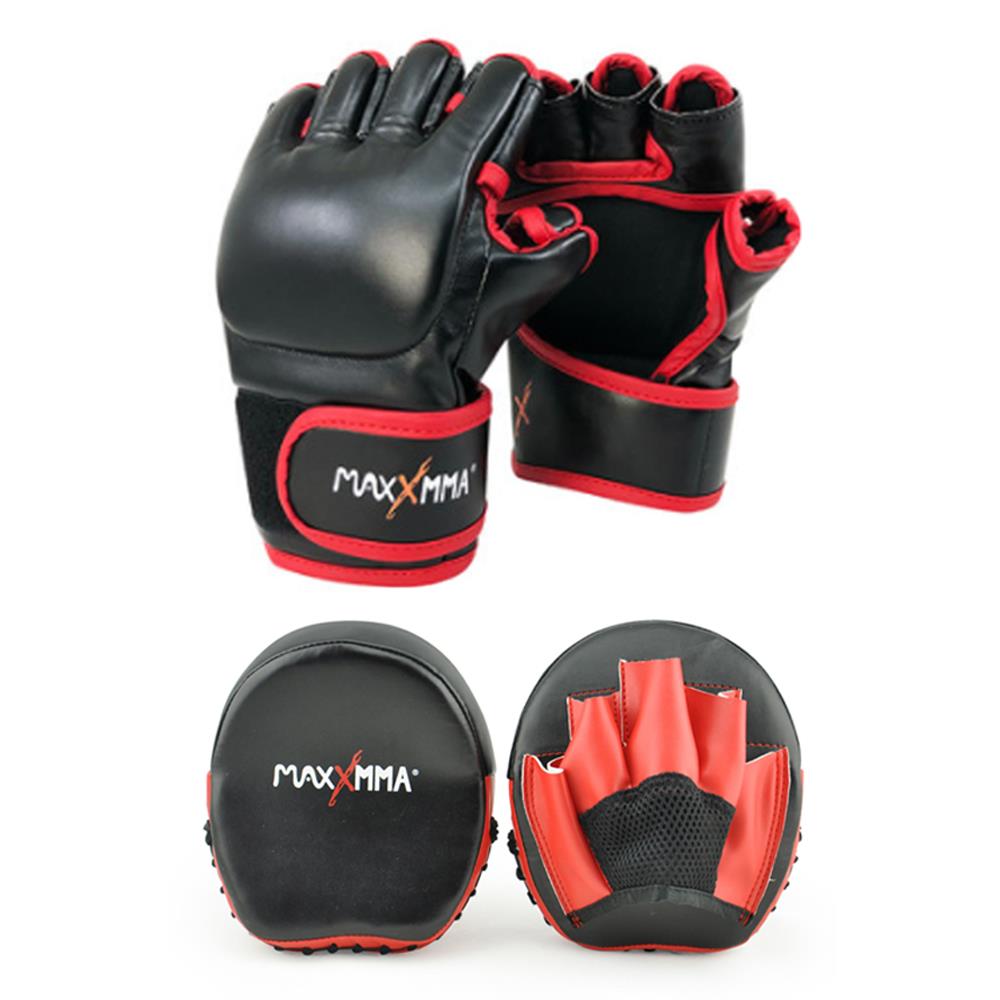 MaxxMMA 混合格鬥手套+小型拳擊訓練手靶(紅黑)