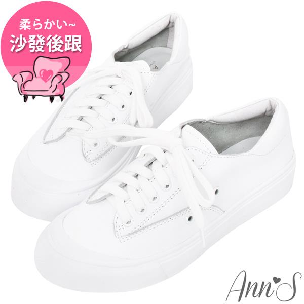 🎁買就送鞋撐🎁Ann’S餅乾家族-綁帶全真皮小白鞋-白