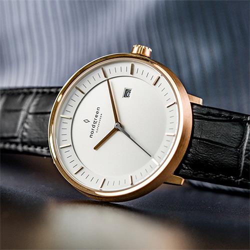 【限時加碼・贈原廠錶帶】ND手錶 Philosopher 哲學家 40mm 玫瑰金殼×白面 極夜黑鱷魚紋真皮錶帶 Nordgreen 北歐設計師手錶 PH40RGLEBCXX 熱賣中!