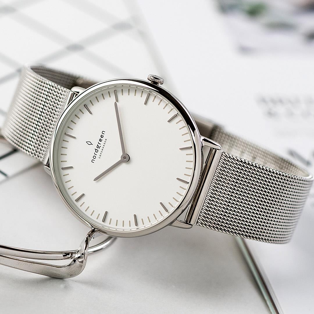 【限時加碼・贈原廠錶帶】ND手錶 Native 本真 36mm 月光銀殼×白面 月光銀米蘭錶帶 網格鈦鋼錶帶 Nordgreen 北歐設計師手錶 NR36SIMESIXX 熱賣中!