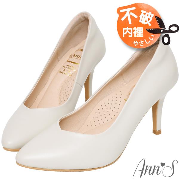 Ann’S舒適療癒系-V型美腿綿羊皮尖頭跟鞋8cm-米白