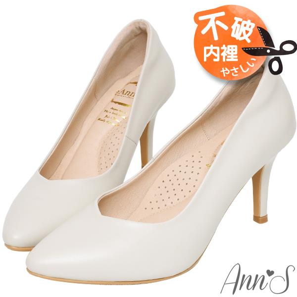🔥買三送一🔥Ann’S舒適療癒系-V型美腿綿羊皮尖頭跟鞋8cm-米白