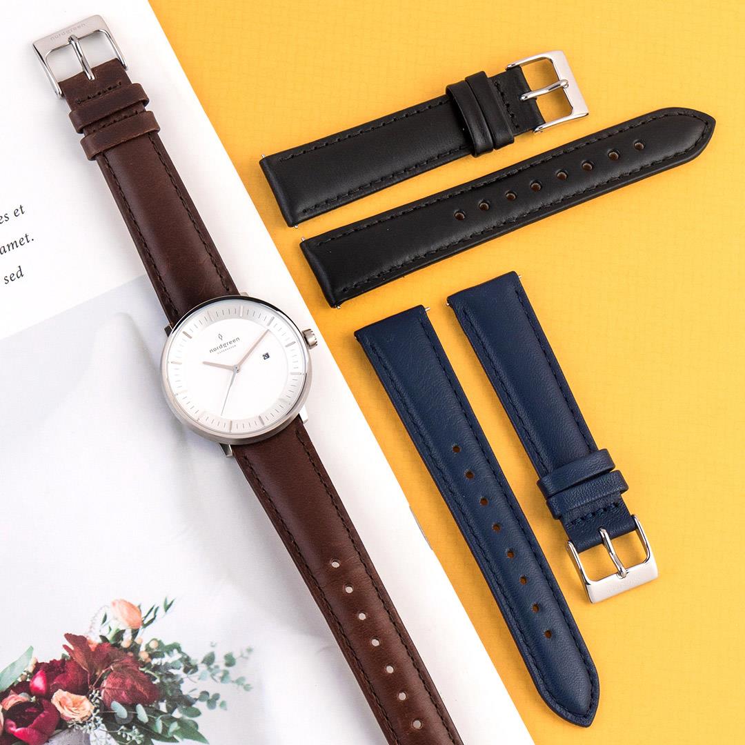 【超值組合・限時8折】ND精裝禮盒 Philosopher 哲學家 36mm 月光銀殼×白面 深棕+極夜黑+北歐藍真皮錶帶 Nordgreen 北歐設計師手錶 PH36SILEDBLBLLNA 組合裝 熱賣中!