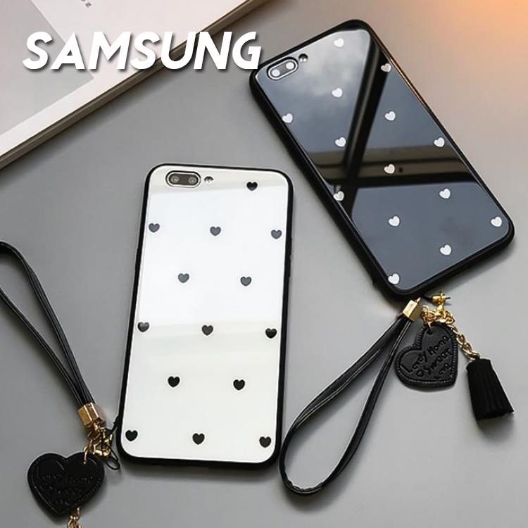 Samsung S20 FE/A70/A50/A20 愛心圖案流蘇手腕掛繩鋼化玻璃手機殼(六色)【RCSAM124】