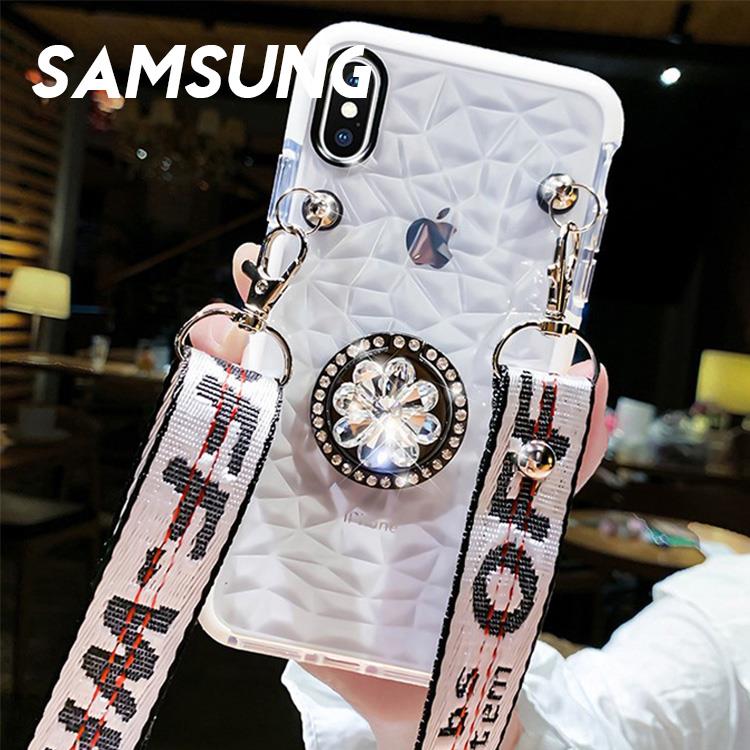 【絕版出清】SAMSUNG S10/S9/S8系列 透明背板鑽石紋斜背帶指環支架手機殼【RCSAM121】