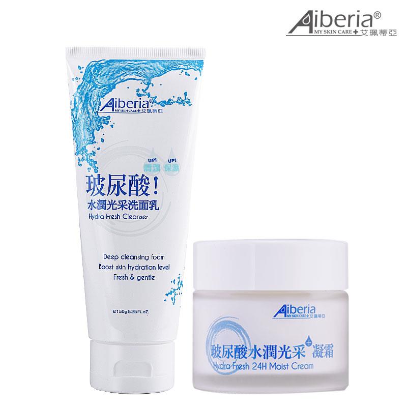 【玻尿酸清潔+玻尿酸補水】玻尿酸水潤光采洗面乳(附起泡網)+玻尿酸水潤光采凝霜/二件組