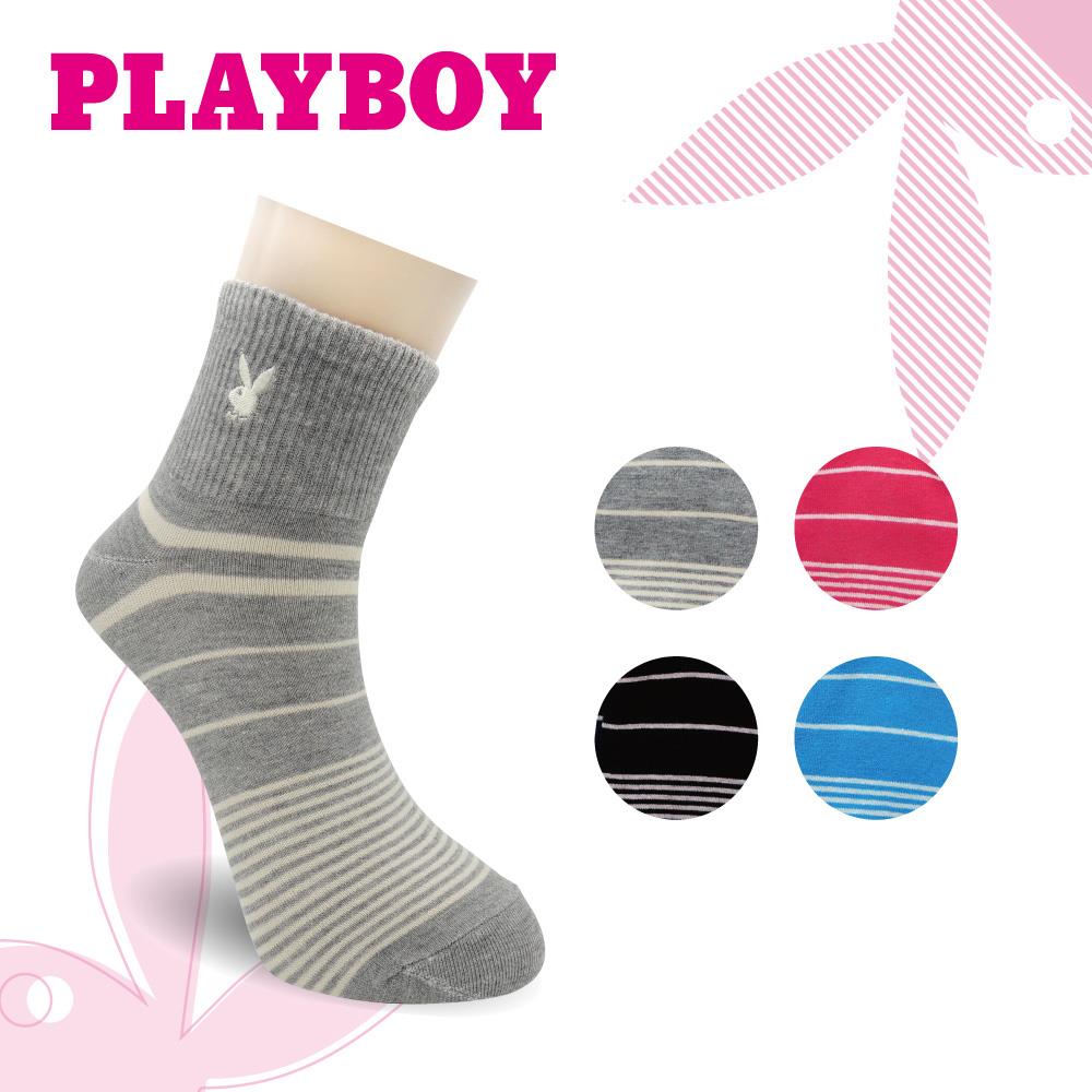 【襪款任選4雙$395 、9雙$750】 PLAYBOY 1／2條紋少女襪(BY6116)