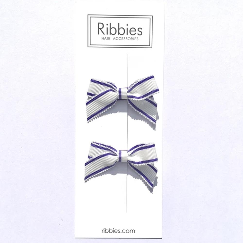 英國Ribbies 經典蝴蝶結2入組-寶藍白條紋
