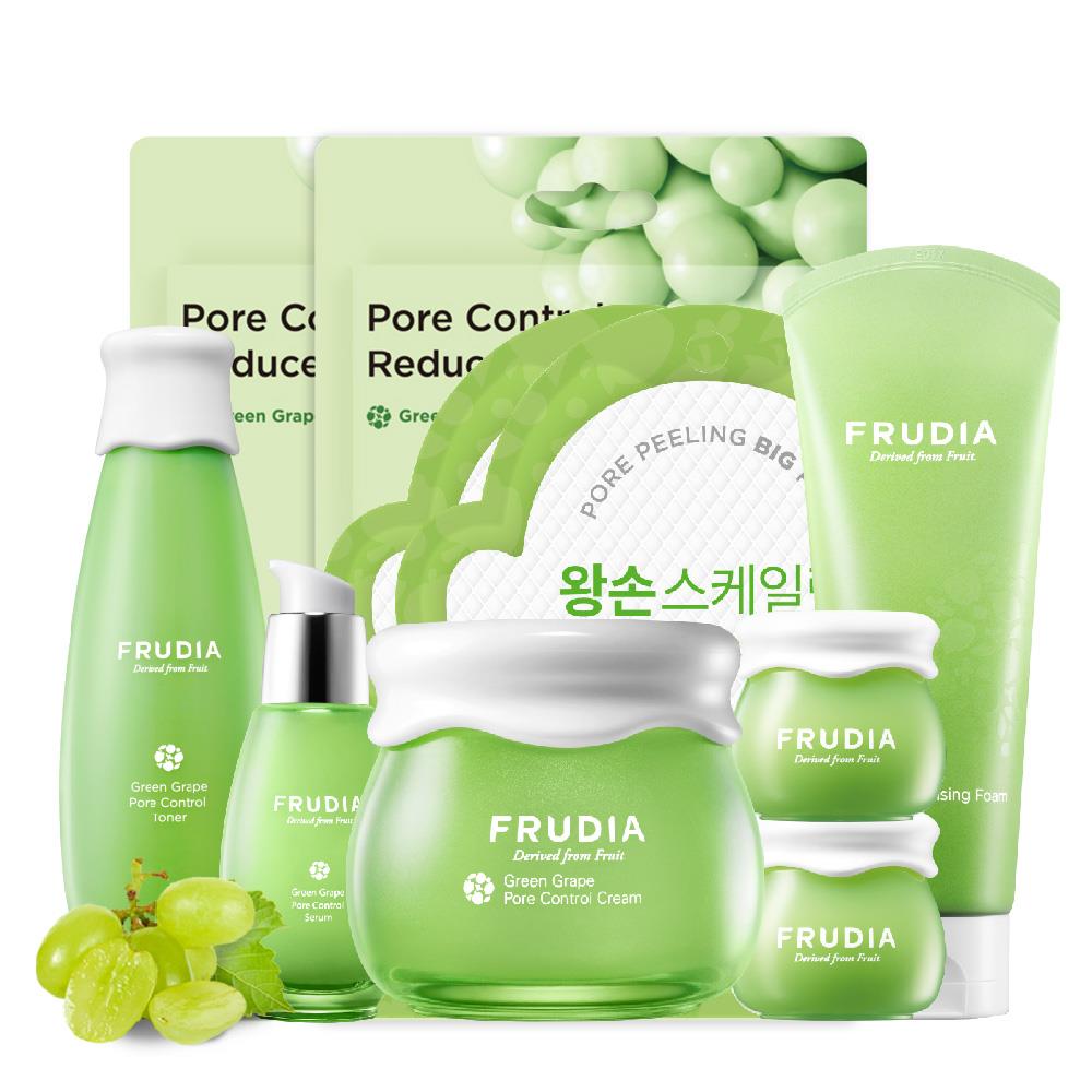 【下殺1618】FRUDIA【青萄全面清爽組】幫毛孔抱緊處理💚(青葡萄洗+水+精+霜+霜10gx2+面膜x2+棉片x2+限量提袋)