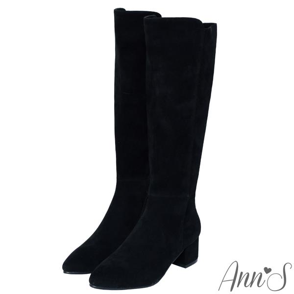 🍎任一雙現折$618🍎Ann’S返璞經典-前高後低防水絨布粗跟及膝長靴-黑