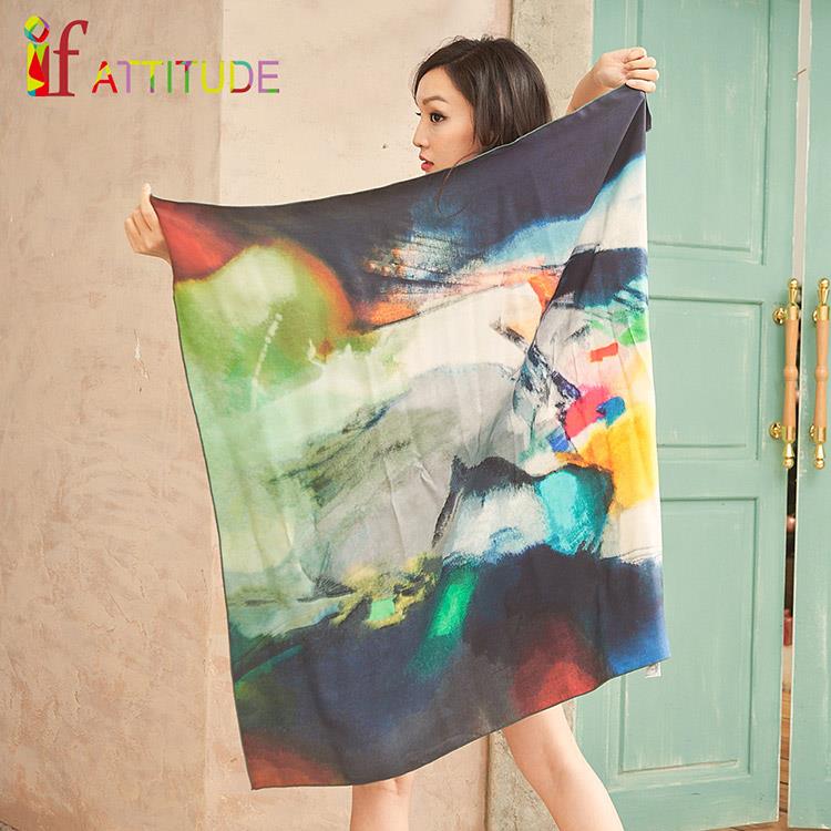 if ATTi TUDE-100%蠶絲-藍色精靈-斜紋粗綢絲巾88x88cm(藍色)