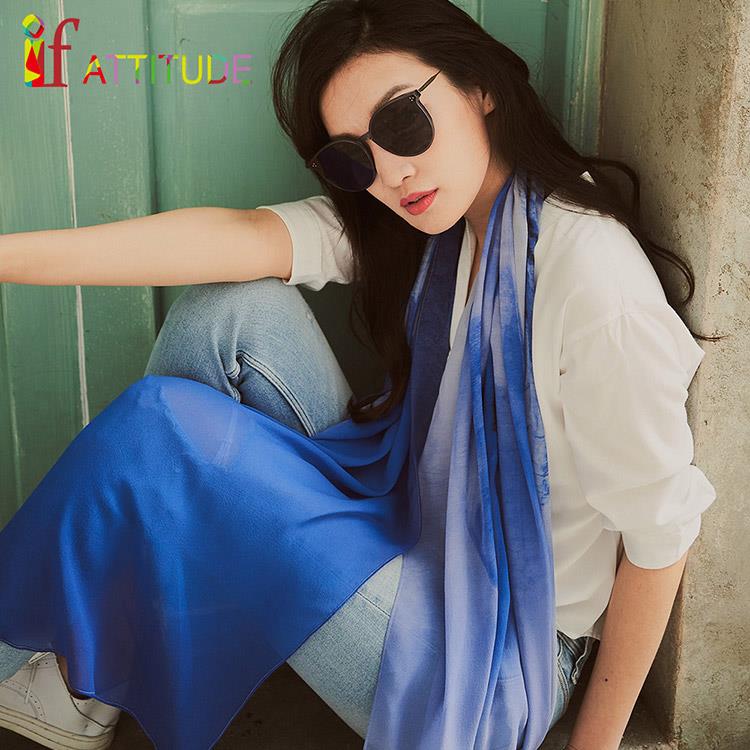 if ATTi TUDE-100%蠶絲-藍色精靈-喬琪紗絲巾53x194cm(深藍色)
