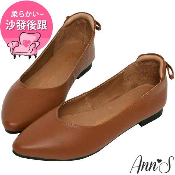 🎁買就送鞋撐🎁Ann’S再讓我睡一下就好-後跟小蝴蝶結真皮平底鞋-咖