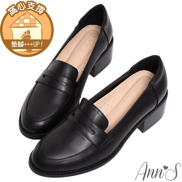 Ann’S學院提案-質感素面粗跟樂福鞋5cm-黑