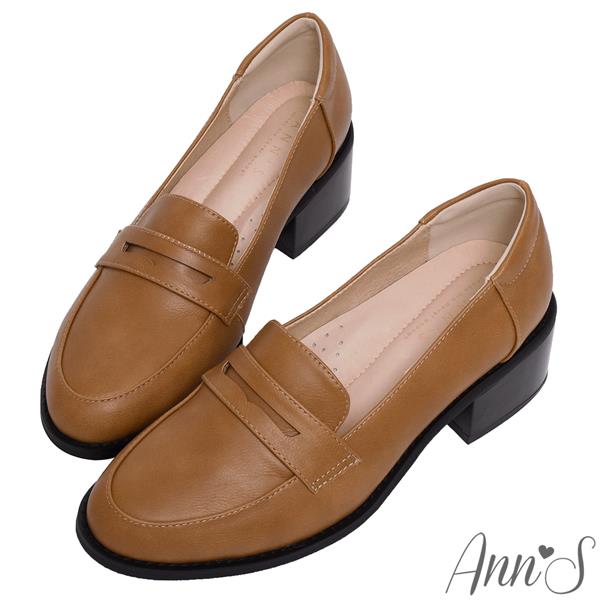 Ann’S學院提案-質感素面粗跟樂福鞋5cm-棕