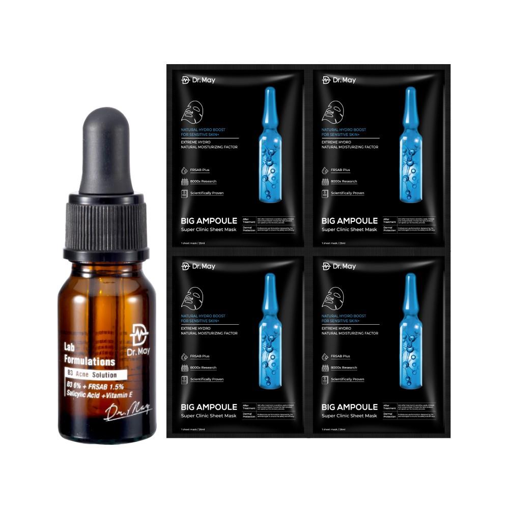 【Dr. May】美博士B3水楊酸抗痘新客推薦組-B3抗痘精華(10ml)+大安瓶水光黑面膜(4片/盒)