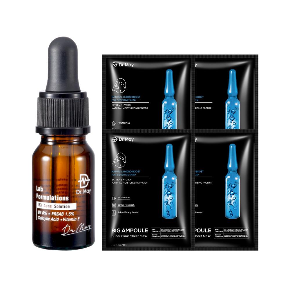 【Dr. May】美博士B3水楊酸抗痘新客推薦組-B3抗痘精華(10ml)+大安瓶水光黑面膜(4片/盒)