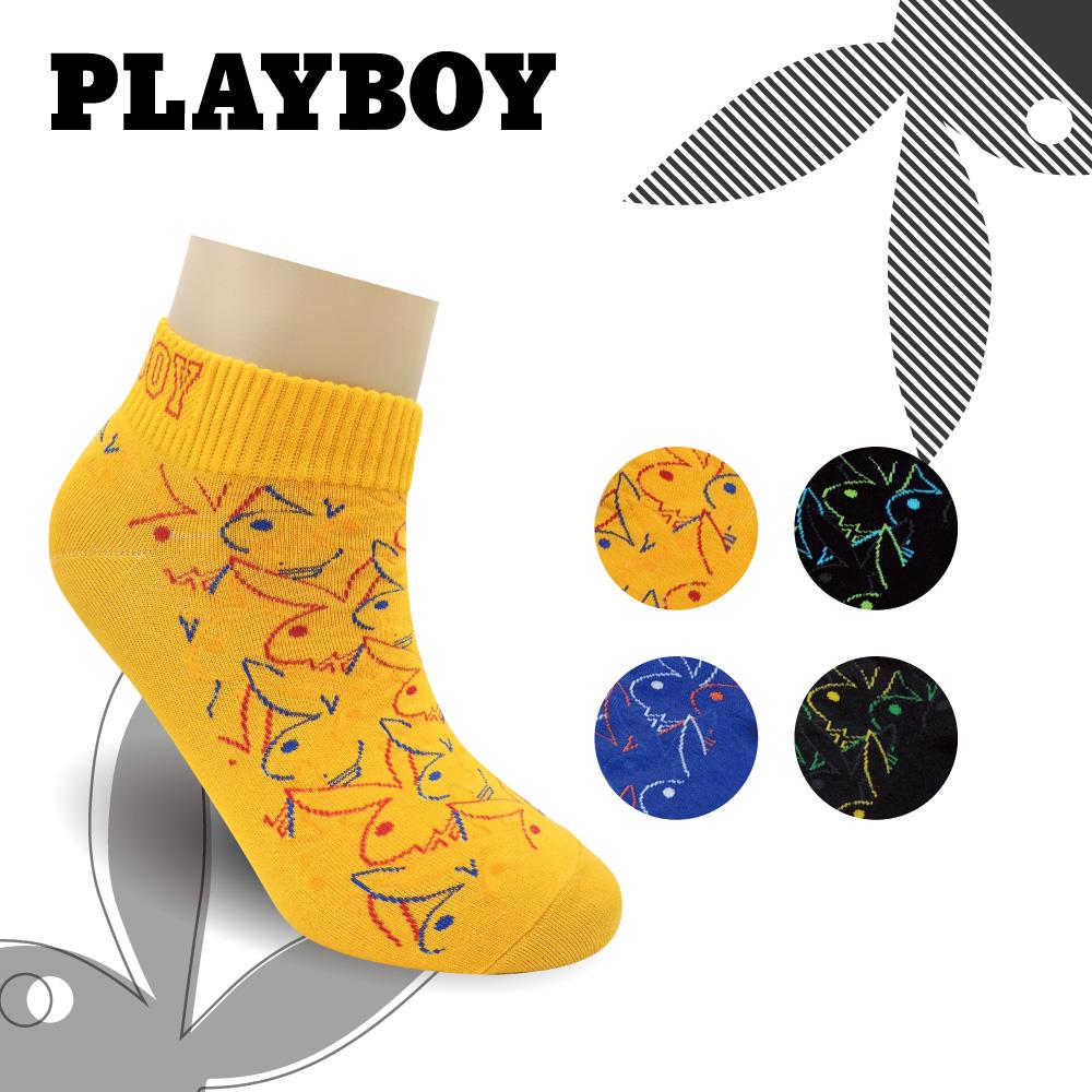 【襪款任選4雙$395 、9雙$750】 PLAYBOY 線條兔頭平面男襪(BX5016)
