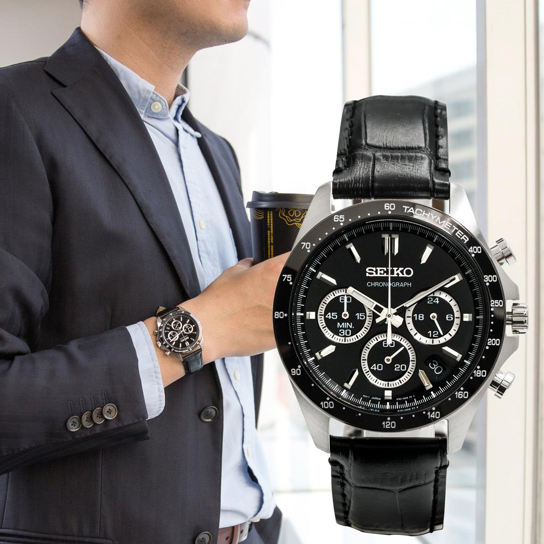 【結帳再折$200】SEIKO 精工錶 貴族風範三眼計時皮革腕錶/黑x銀框 男錶 SBTR021_JP 世界第一日本精工 熱賣中!