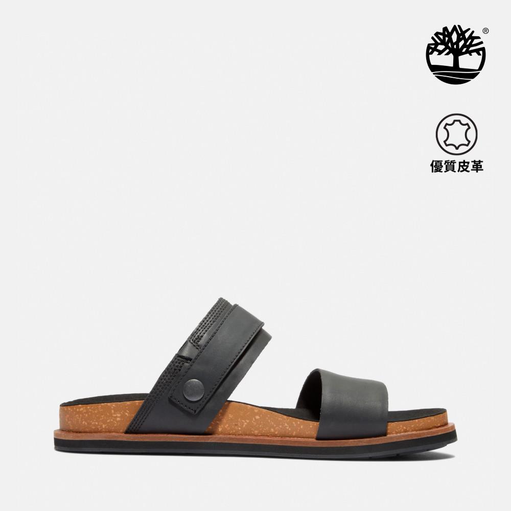 Timberland 男款黑色後帶式皮革涼鞋|A2CET015