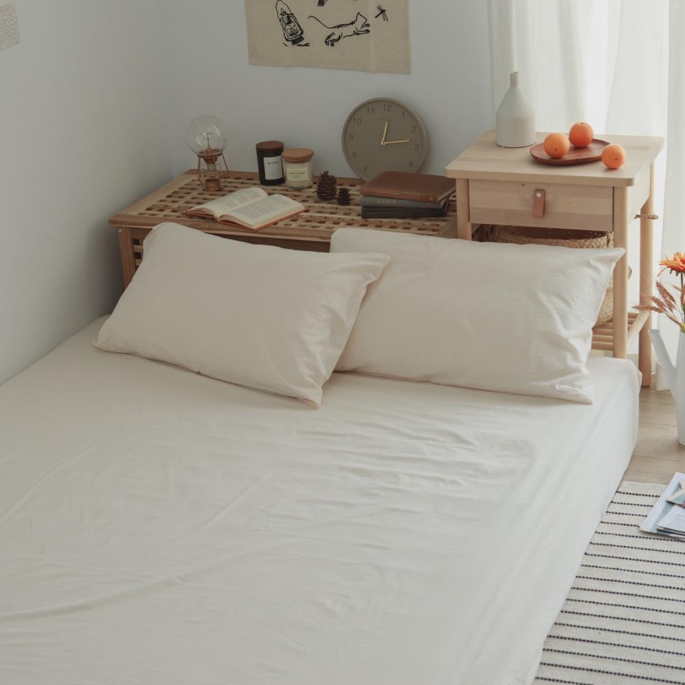 床包 + 枕套-雙人 /  色織水洗棉 /  燕麥杏