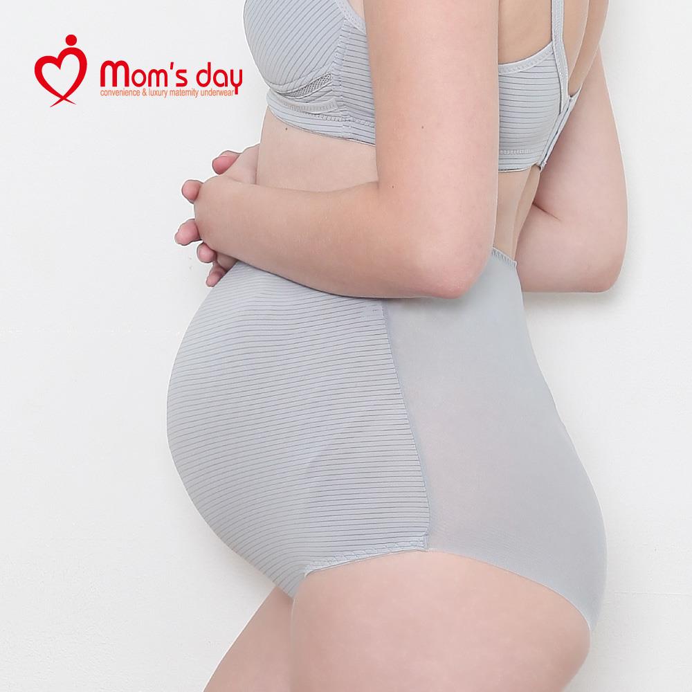 韓國Mom’s Day 條紋孕婦高腰內褲-灰色
