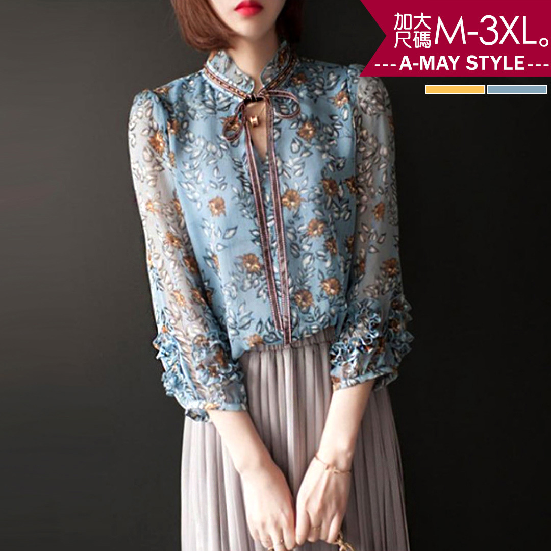 加大碼-古典氣質款碎花雪紡衫(M-3XL)【XLSOT1217460】＊艾美時尚(現 預)