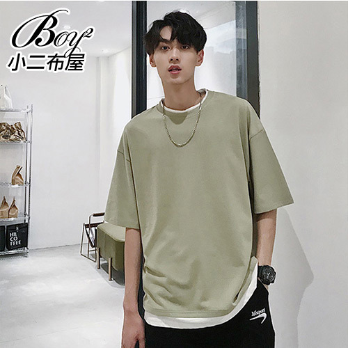 男短T 假兩件落肩短袖大學T (7色)現 預【NZF14】