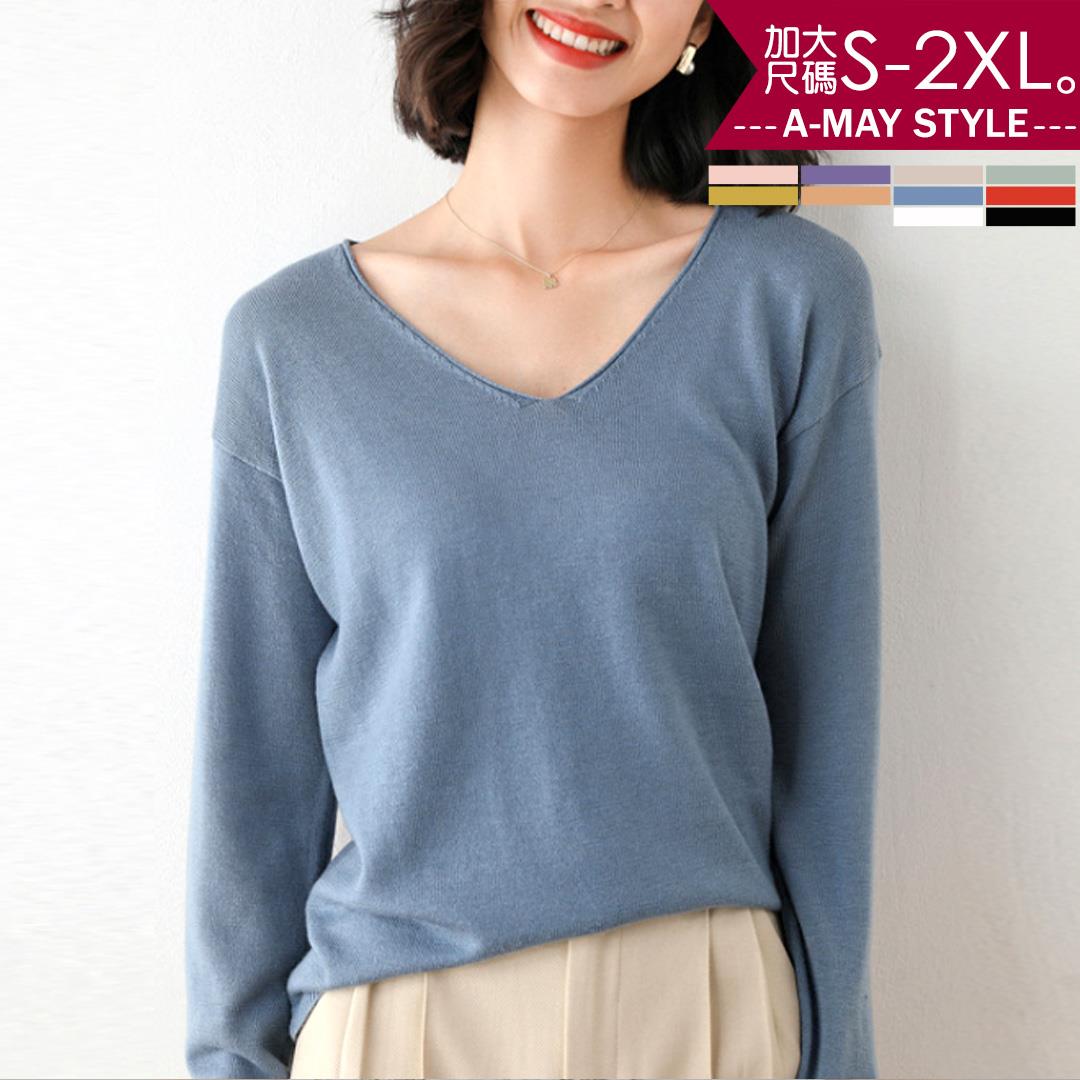 加大碼-粉嫩馬卡色系長袖針織上衣(S-2XL)【XNA1521】＊艾美時尚(現 預)