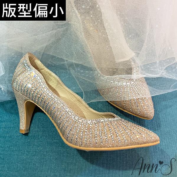 ▸APP獨賣有緣五折✨原價2980◂ Ann’S最美煙火放射狀水鑽低跟尖頭婚鞋7.5cm-金(版型偏小)