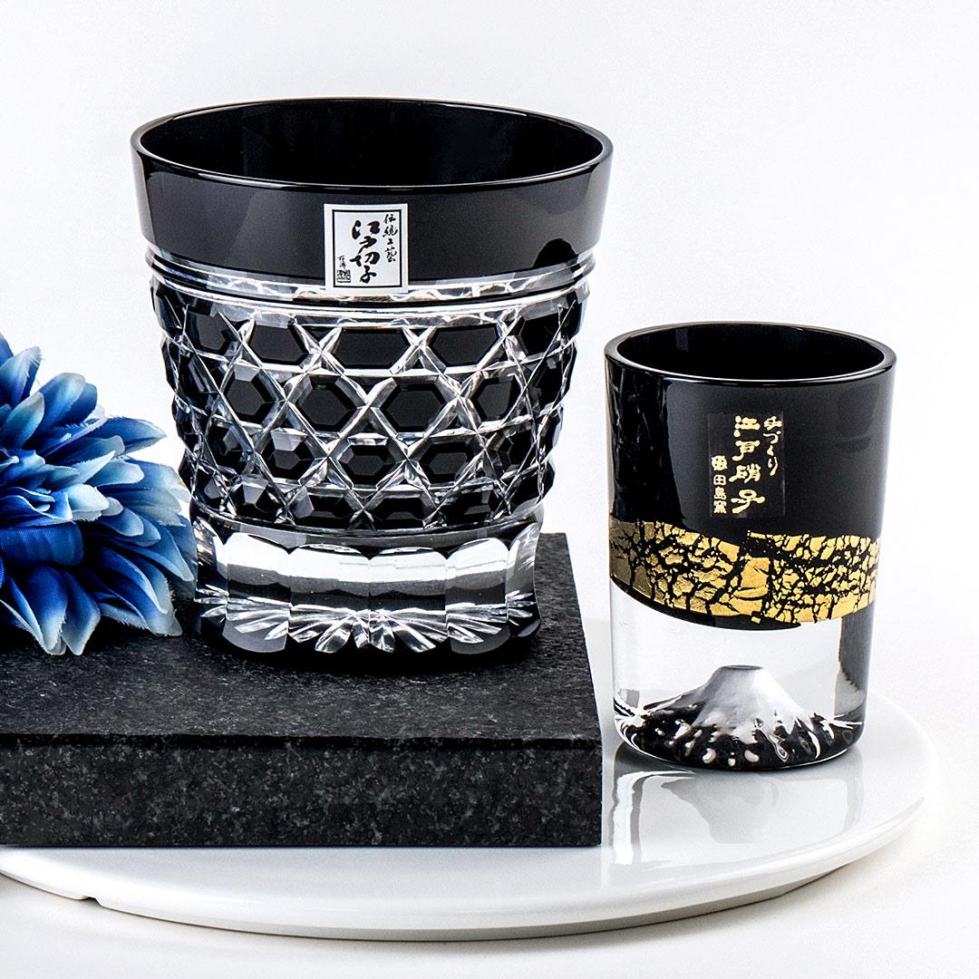 入荷中 売約済み 薩摩切子 紗綾高杯B品＆廣田硝子 江戸切子 高杯BL 