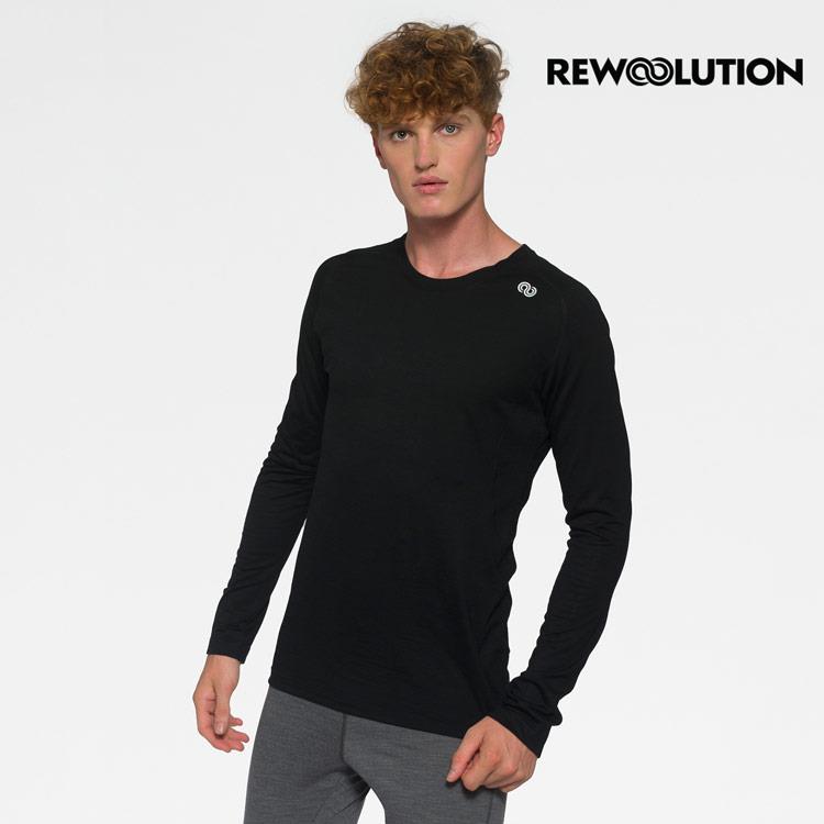 【Rewoolution】男 TOMMY 140g長袖T恤(黑色) 羊毛衣 登山必備  底層衣|MC70156|M1M0200J14