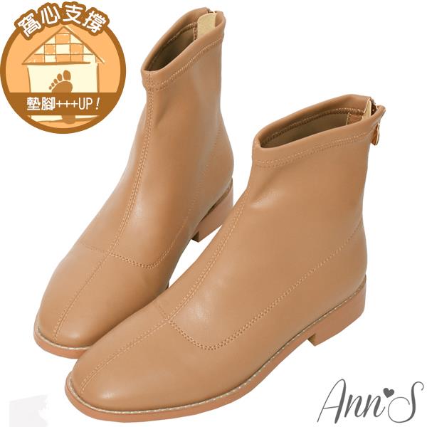 🍀兩雙現折$699🍀Ann’S高個子女孩看這裡-獨家方楦素面皮革平底短靴2.5cm-卡其