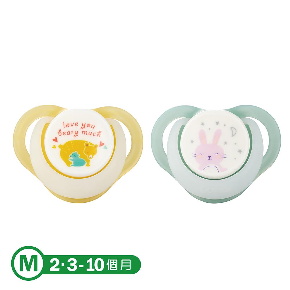 睡眠夜用安撫奶嘴二入組M - 18324親子熊(黃)+夜夢兔(綠)